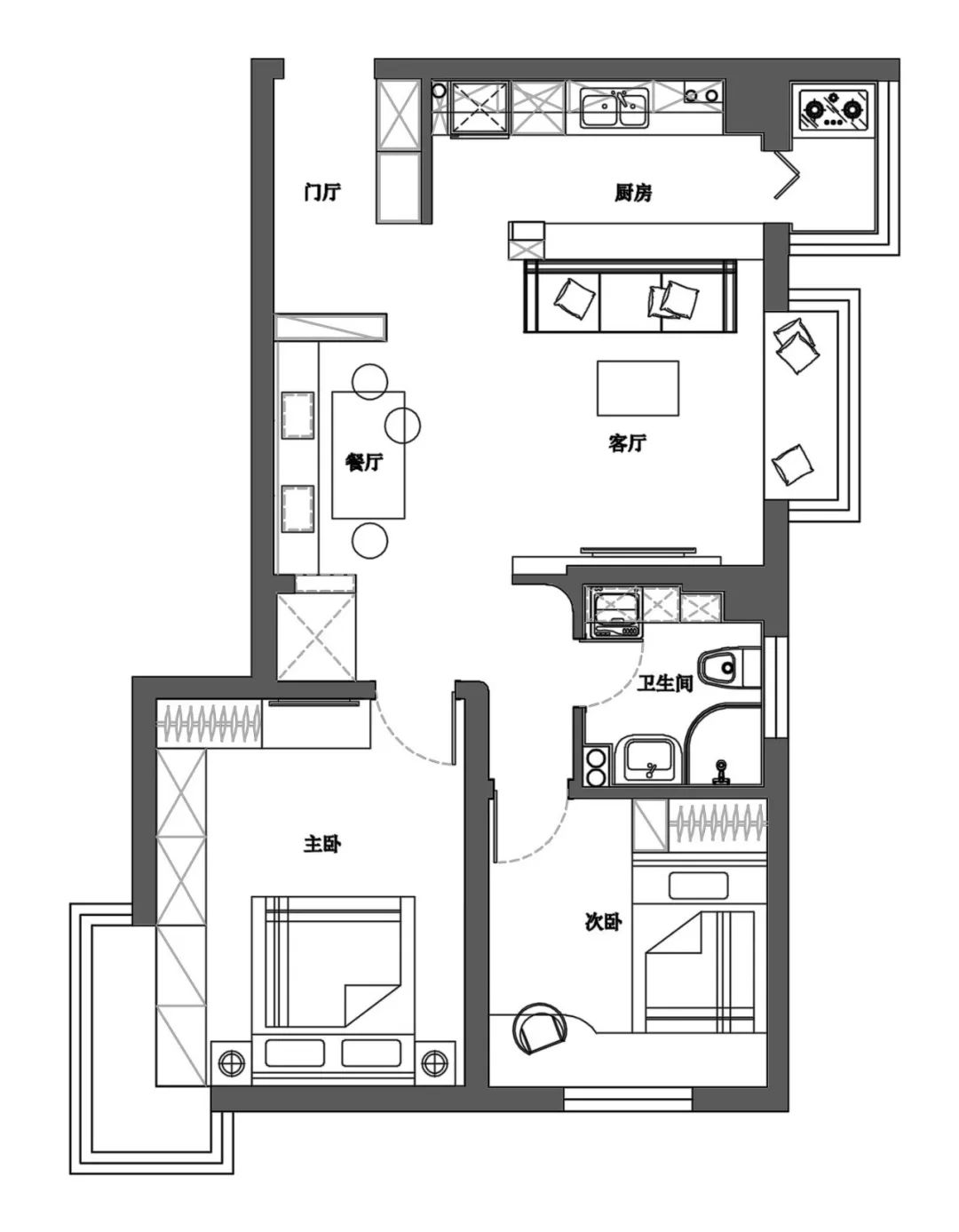 【石家庄三宅一生装饰】78平的小户型二居室，客餐厨放在一起，好宽敞啊！